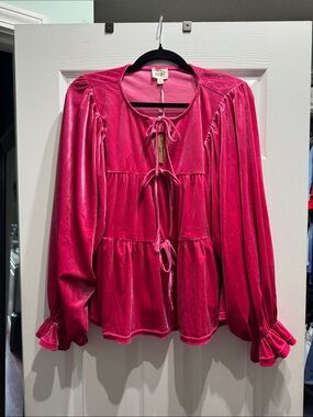 Hot Pink Velvet Bow Top